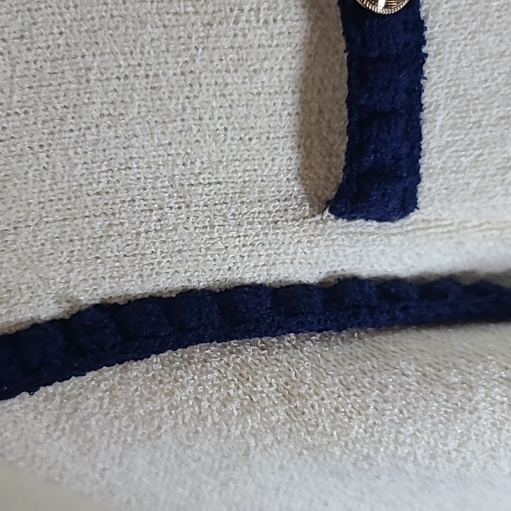 MAEVE by Anthropologie Collarless Tipped Knit Jacket in Beige and Blue - Picture 5 of 9